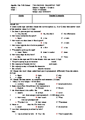 Đề kiểm tra học kỳ II môn Tiếng Anh Lớp 6 - Mã đề 135 - Năm học 2018-2019 - Trường THCS Nguyễn Văn Trỗi